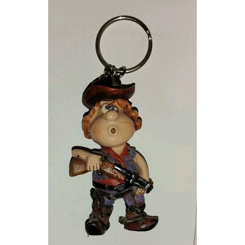 Crazy Crosseyed Cowboy Keychain Figure Possible Vintage Carrying Shotgun Scar